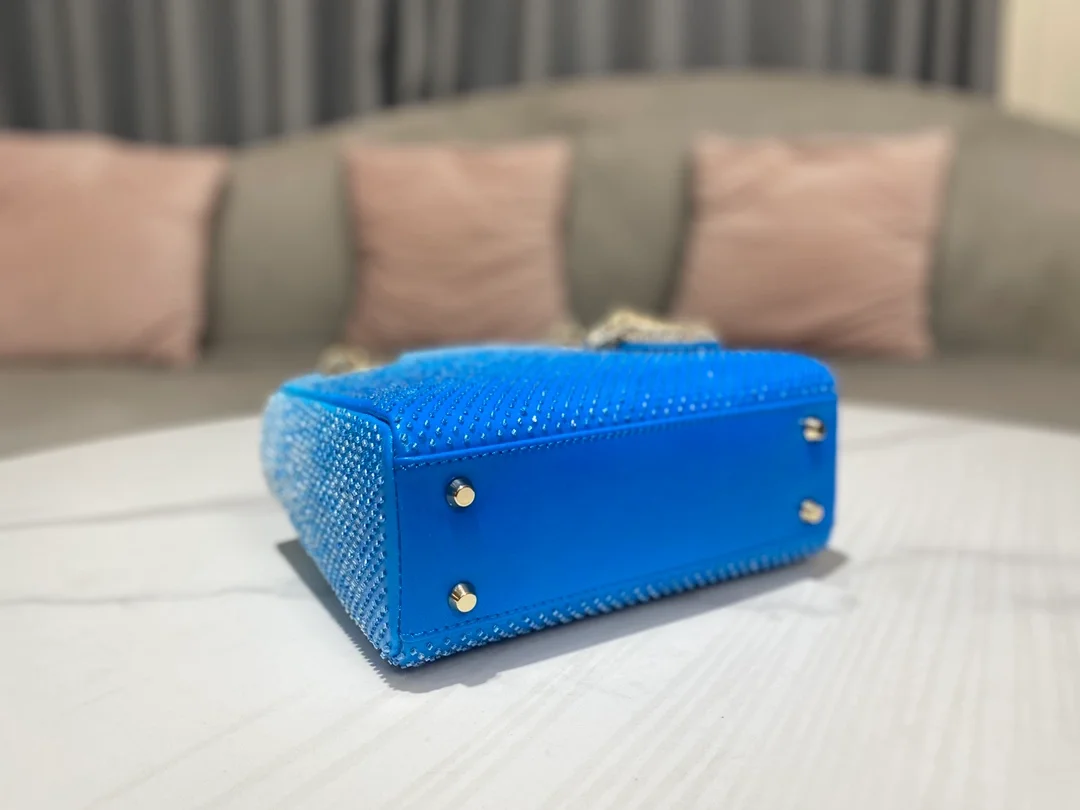 디올 레이디 그라데이션 블루 체인 백