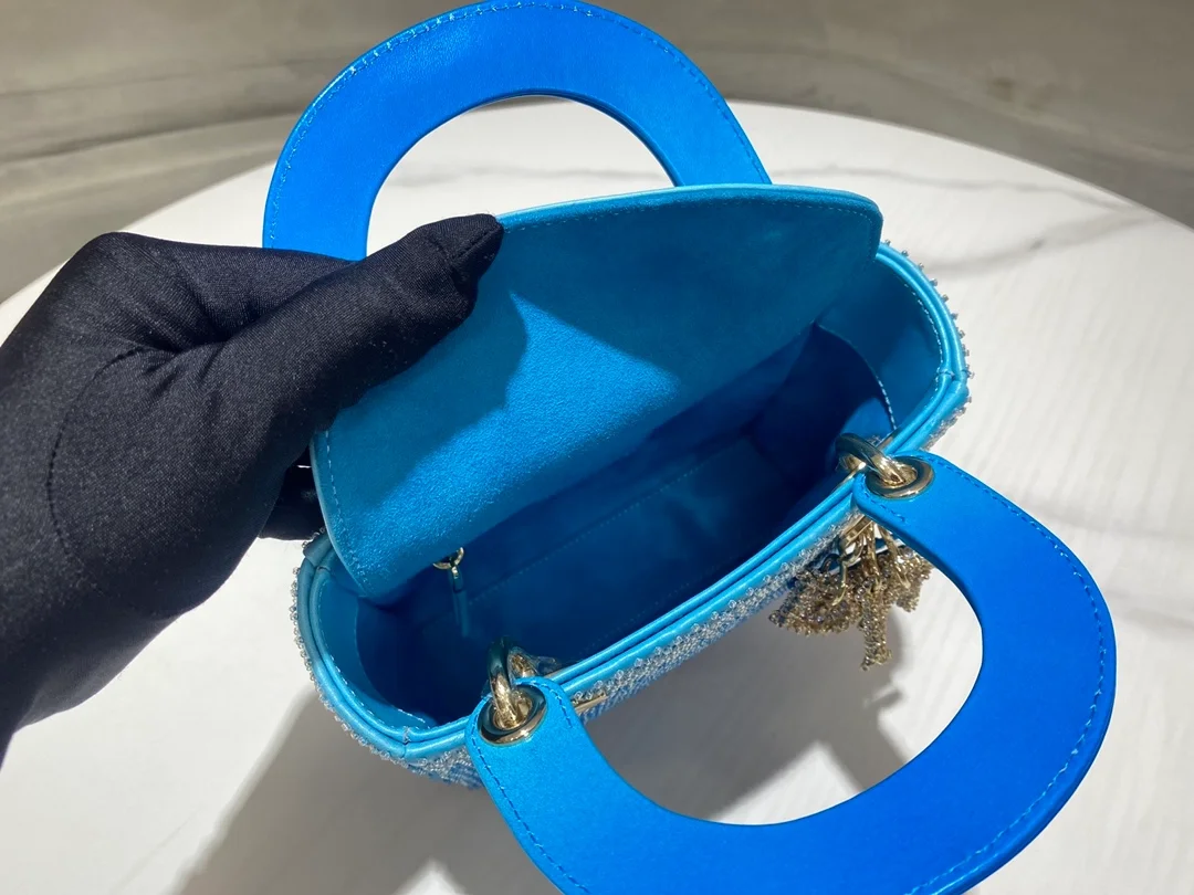 디올 레이디 그라데이션 블루 체인 백