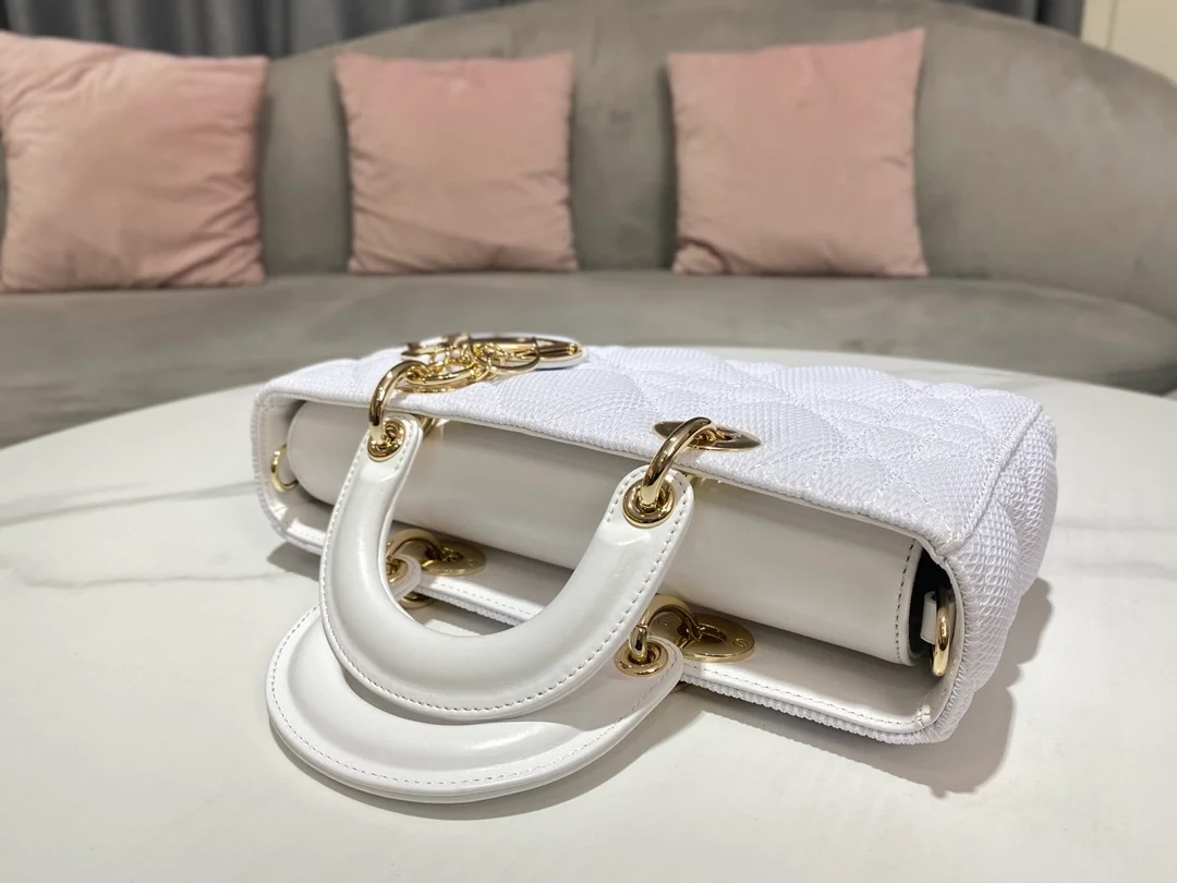 디올 레이디 D-JOY 메시 핸드백 화이트