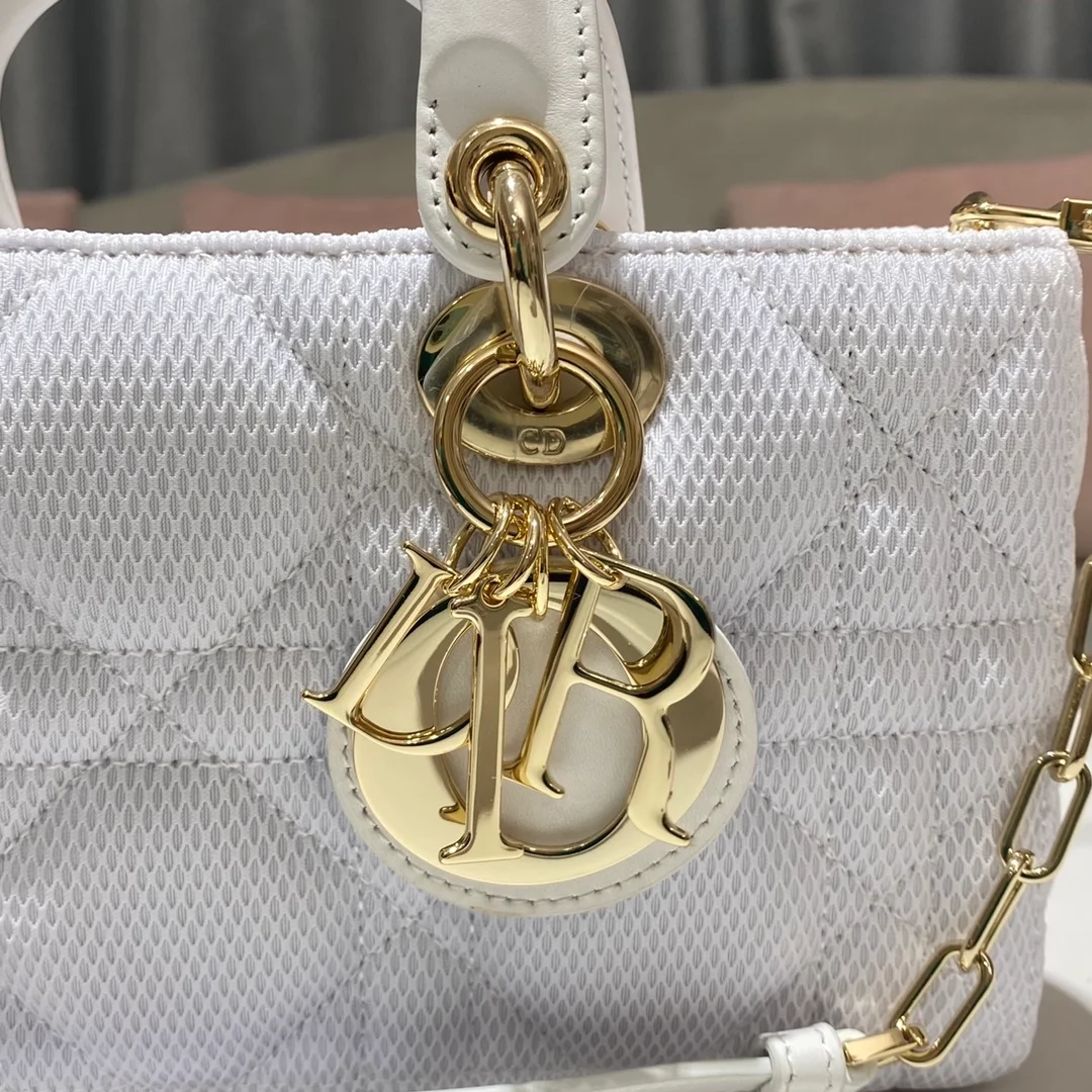 디올 레이디 D-JOY 메시 핸드백 화이트