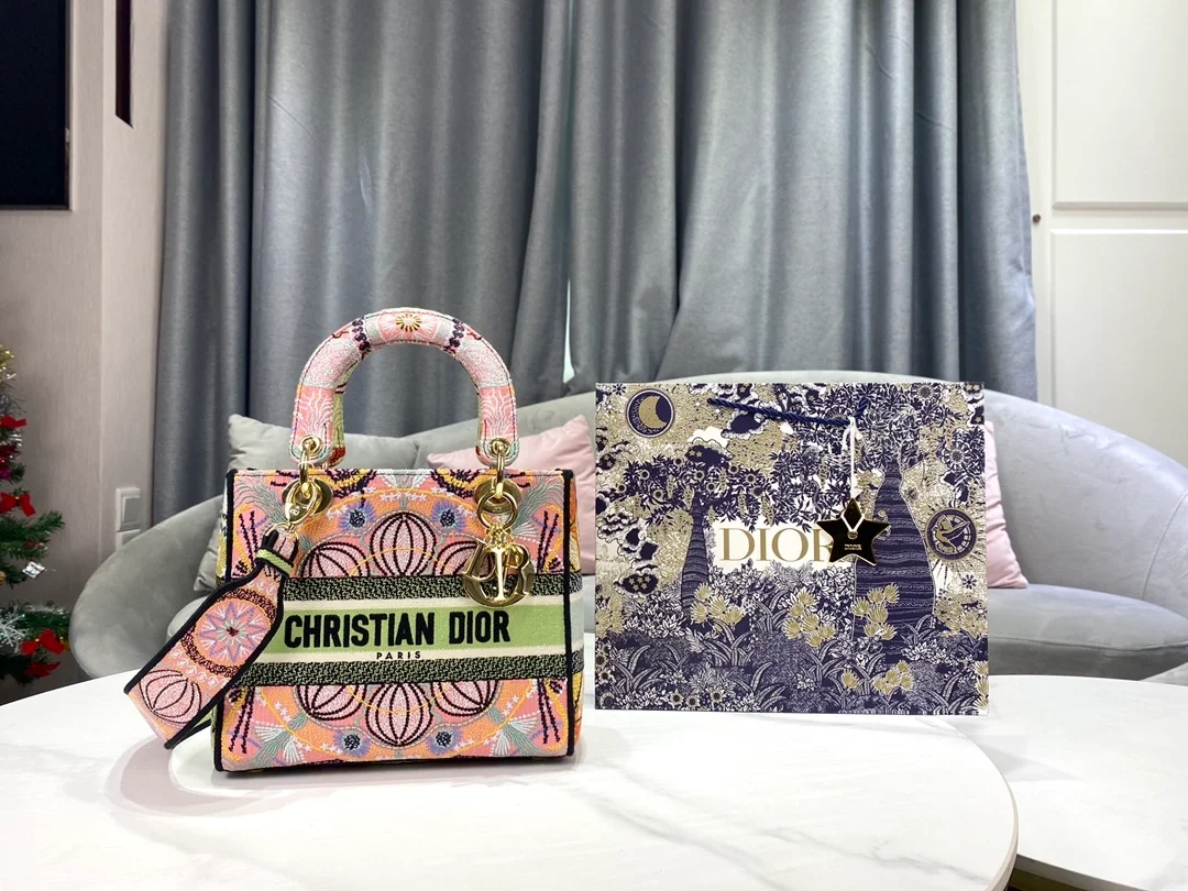 디올 레이디 D-LITE 멀티컬러 미디움 백