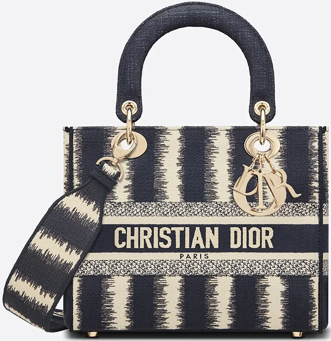 디올 D-Stripes 자수 핸드백 블루