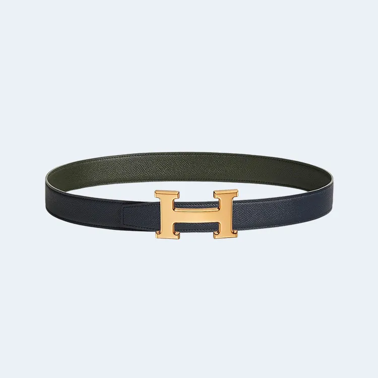 에르메스 H STRIE 리버서블 벨트 카키 금장 32mm