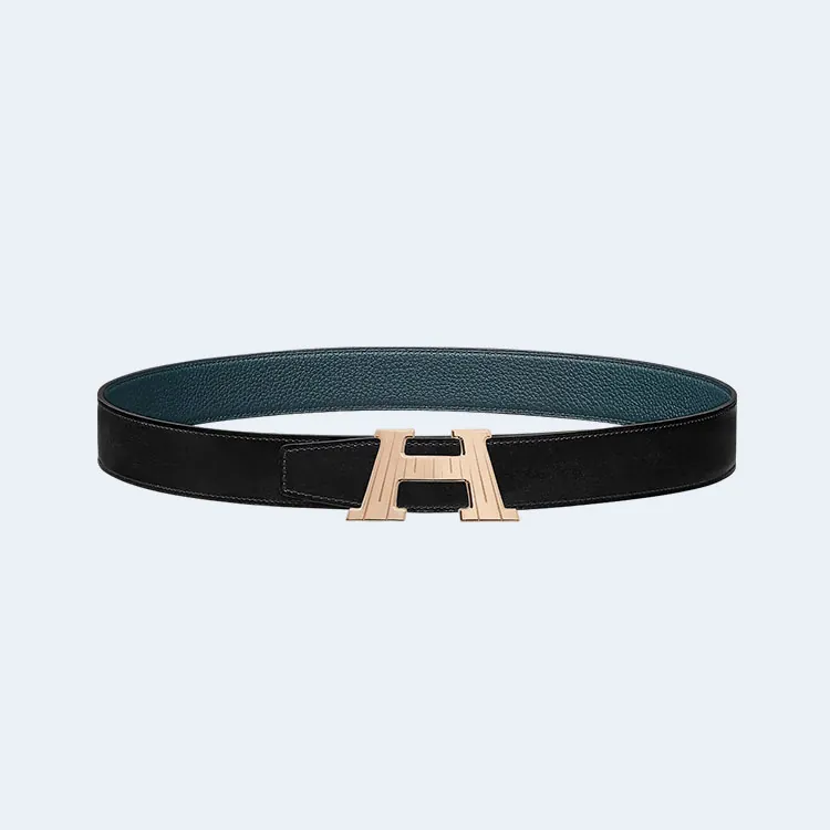 에르메스 H 토고 블루 벨트 금장 32mm