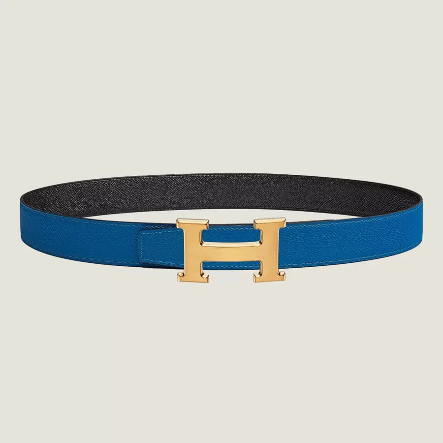 에르메스 H STRIE 리버서블 벨트 블루 금장 32mm