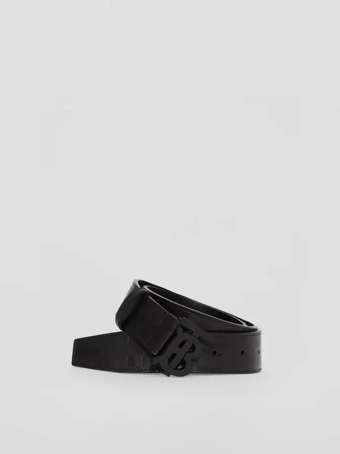 버버리 레더 TB 모노그램 벨트 블랙 34mm