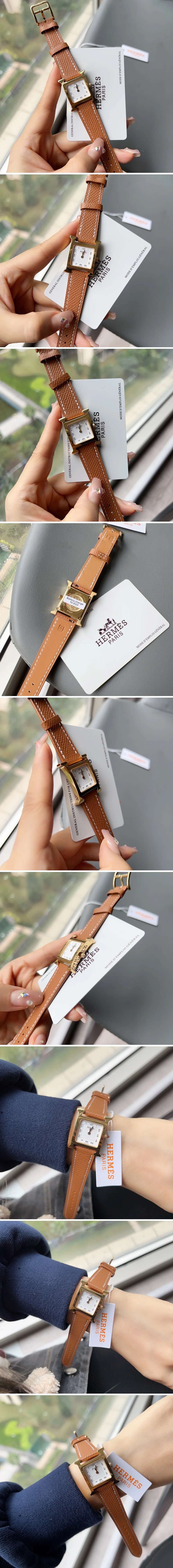 에르메스 H아워 스몰 카멜(엡솜)스트랩&금장 골드스틸