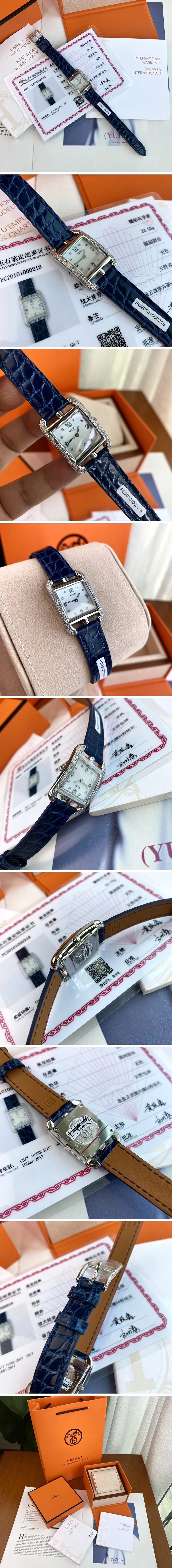 에르메스 케이프 코드 다이아 네이비 여성용 31mm