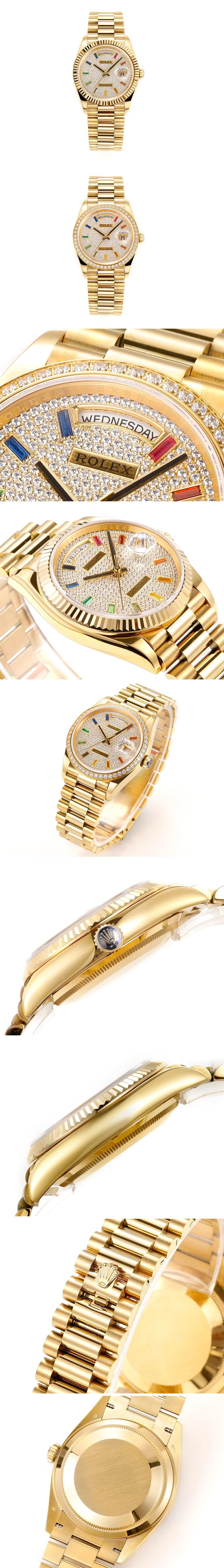 롤렉스 데이데이트 다이아몬드 파베 옐로우 골드 36mm