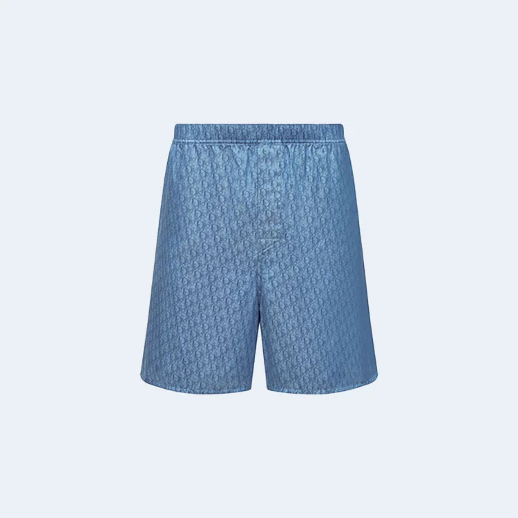 디올 오블리크 실크 코튼 자카드 쇼츠 블루