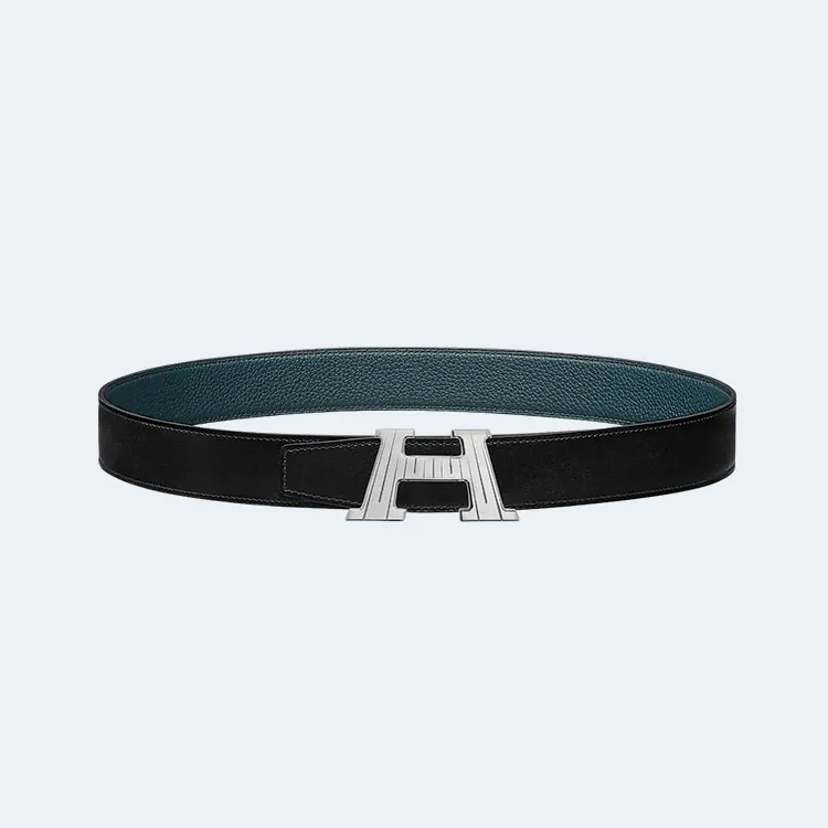 에르메스 H 토고 블루 벨트 은장 32mm