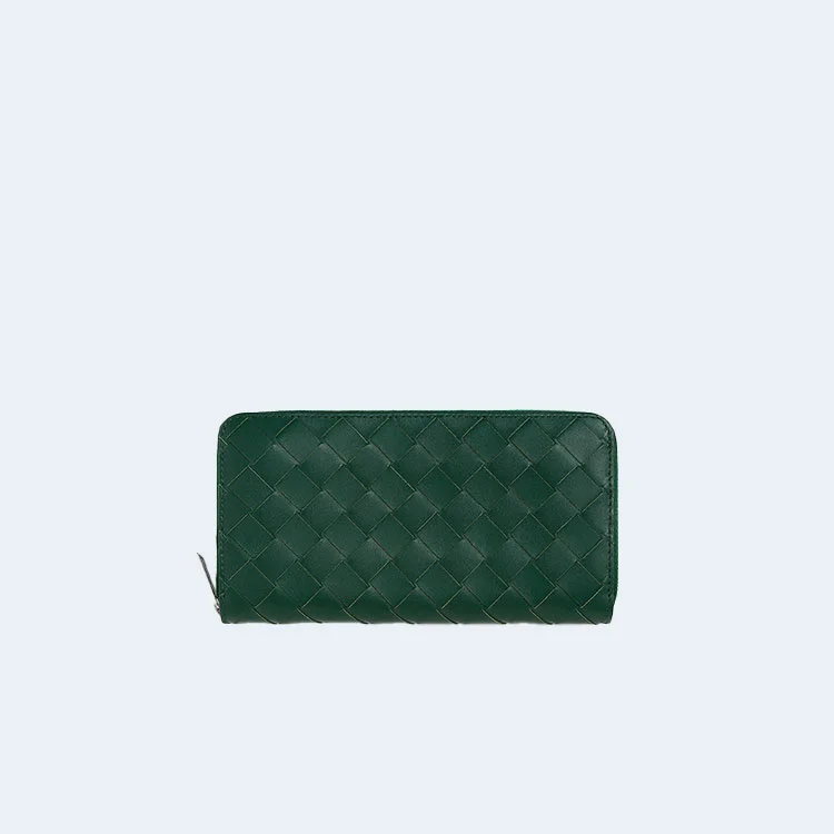 보테가 베네타 인트레치아토 지퍼 어라운드 지갑 그린