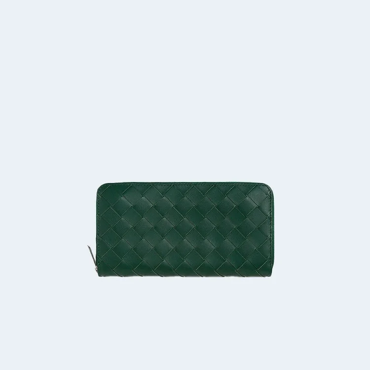 보테가 베네타 인트레치아토 지퍼 어라운드 지갑 그린