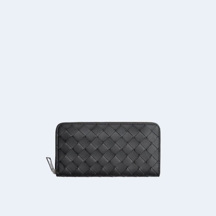 보테가 베네타 인트레치아토 어라운드 지갑 블랙/페러킷