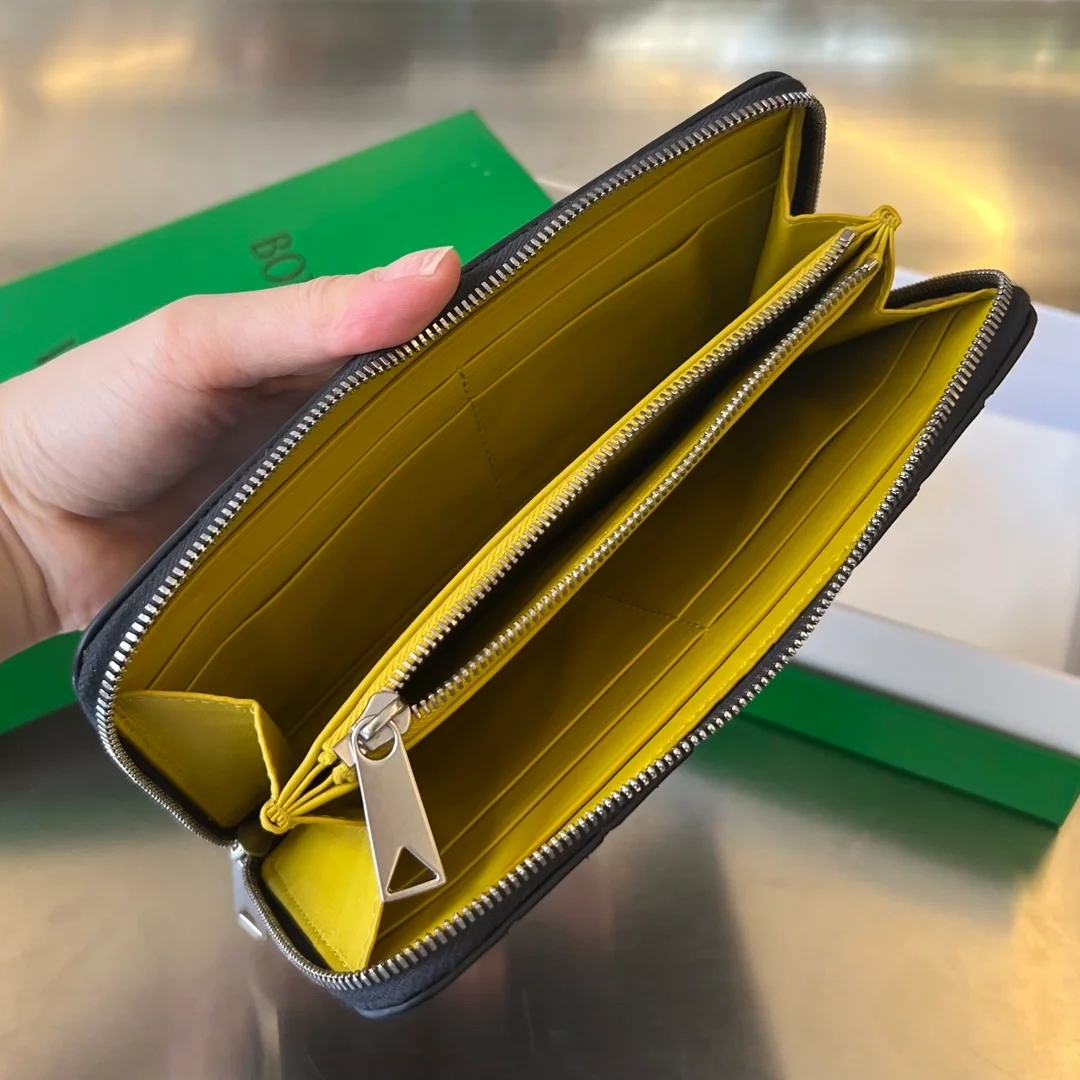 보테가 베네타 인트레치아토 어라운드 지갑 투톤 블랙/옐로우