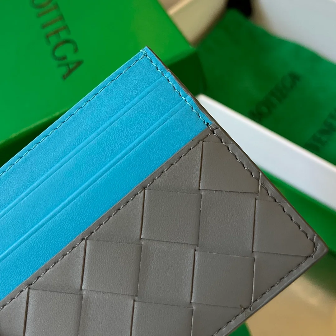 보테가 베네타 인트레치아토 투톤 카드 케이스 그레이블루