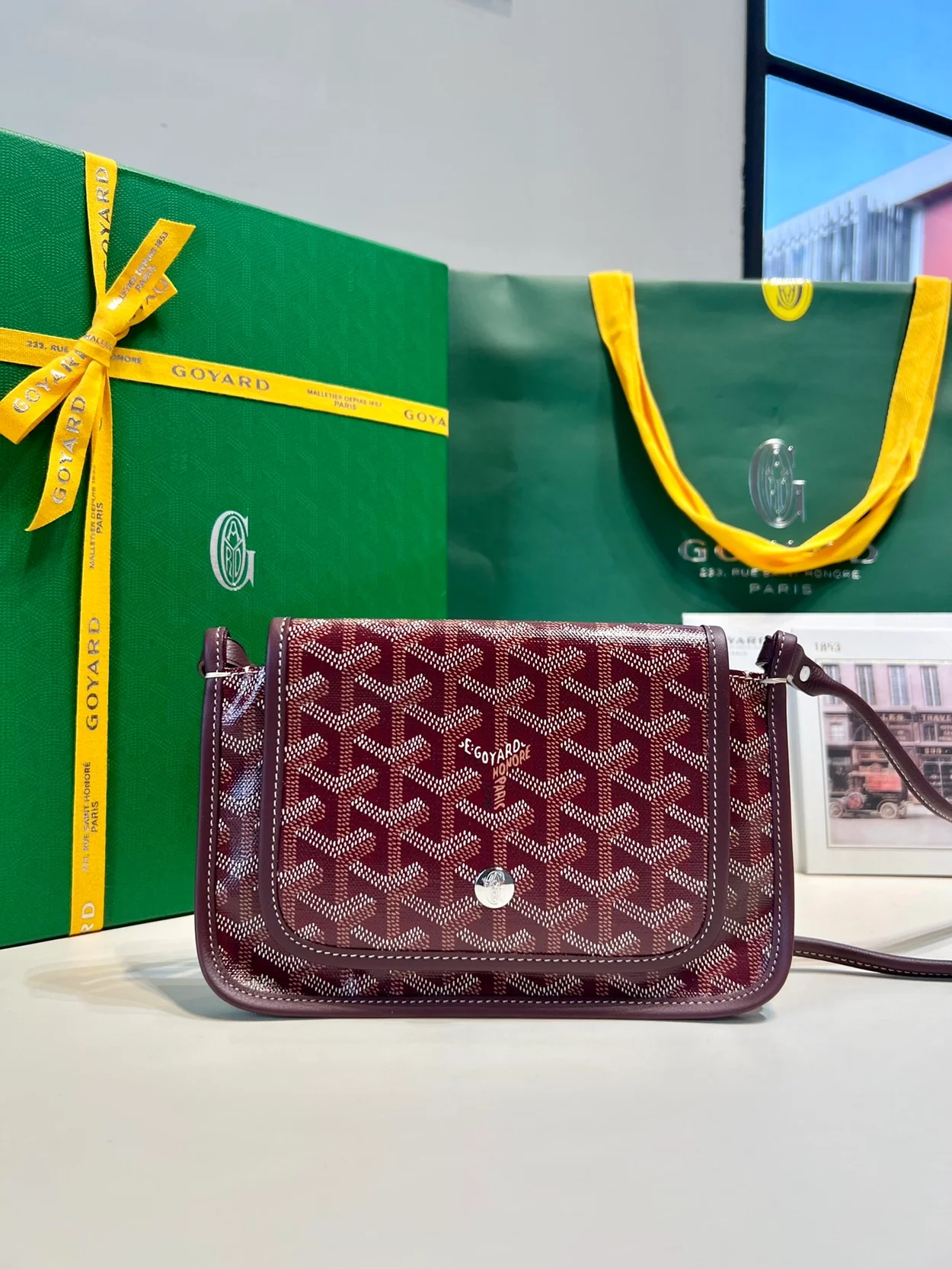 고야드 플뤼메 클러치 지갑 버건디