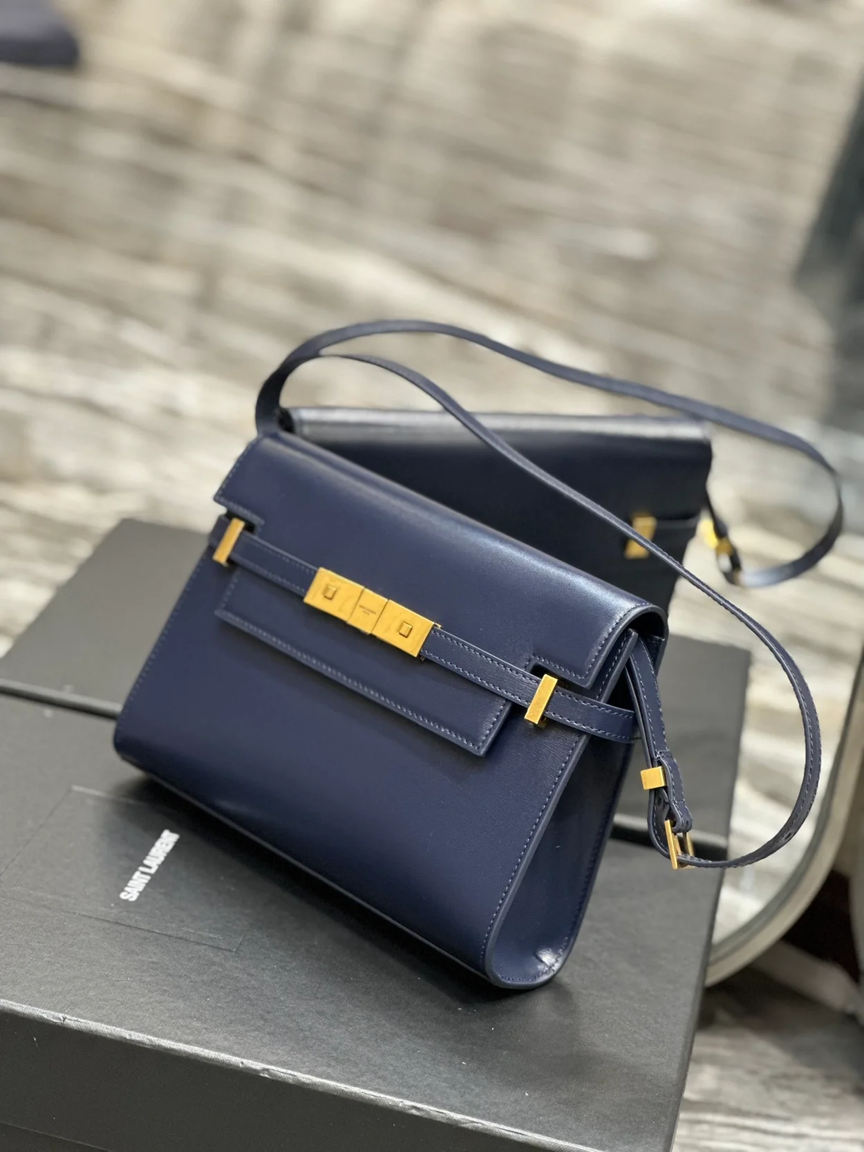 생로랑 맨해튼 스몰 숄더백 블루