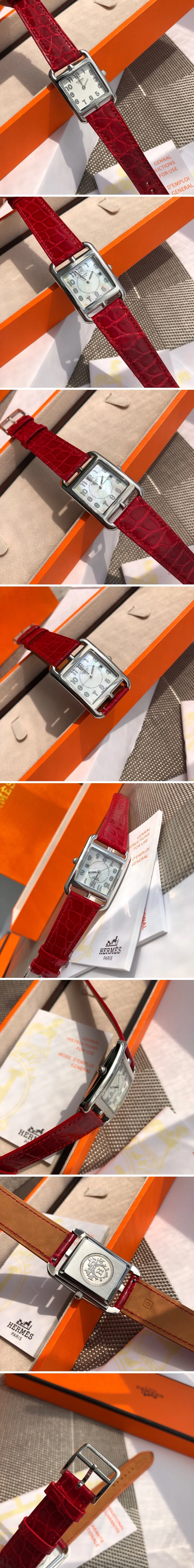 에르메스 케이프 코드 은장 레드 23mm