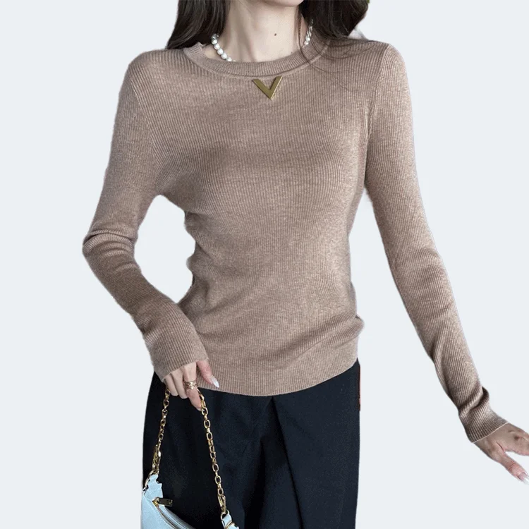 발렌티노 로고 골지 티셔츠 베이지