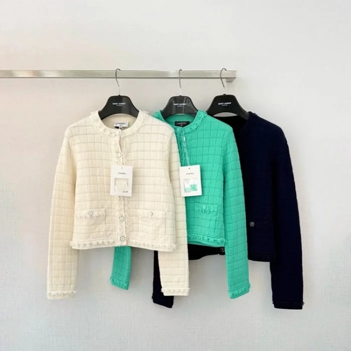 샤넬 아이스 큐브 패턴 울 가디건 (3color)