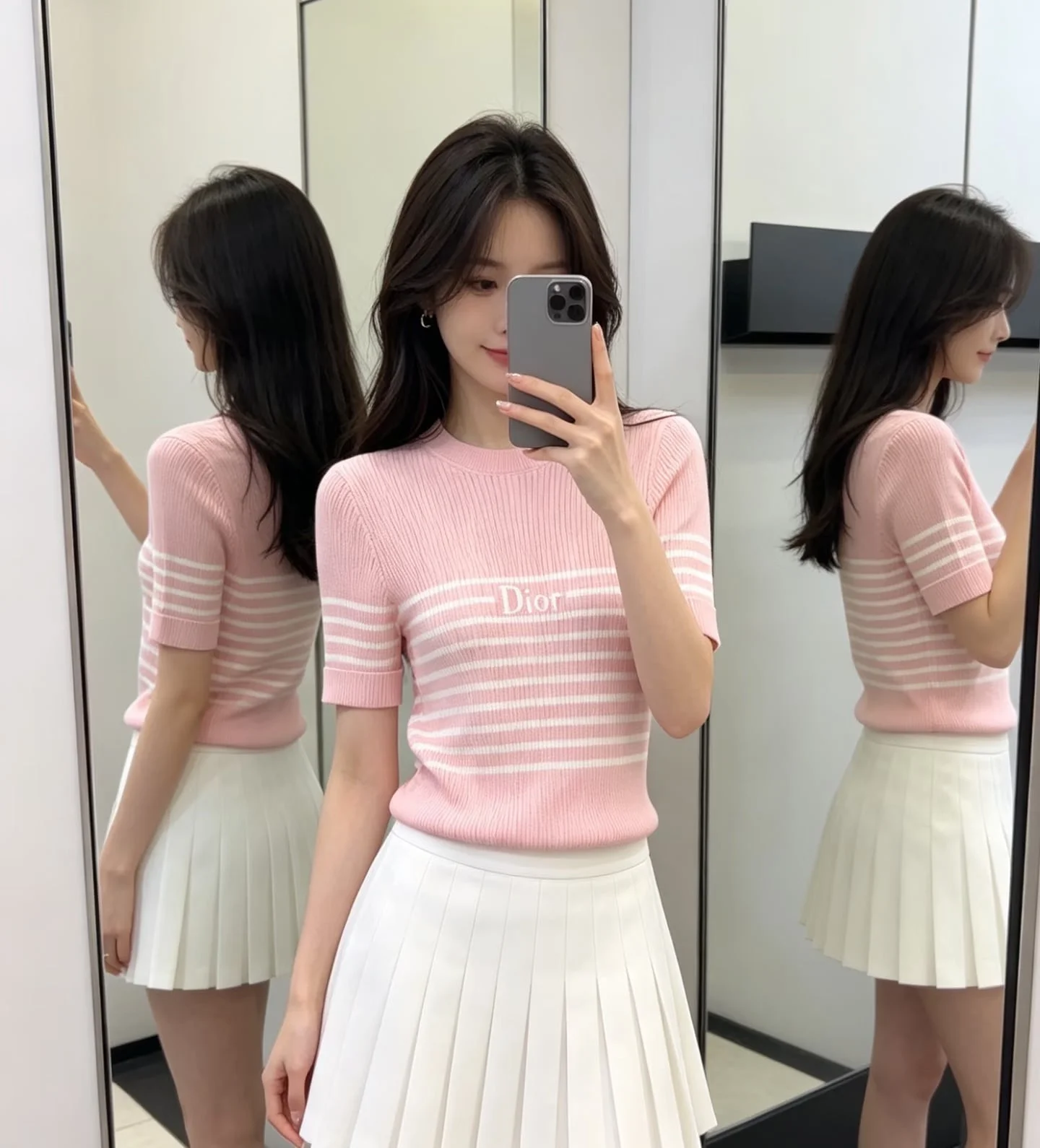 디올 디오리비에라 반팔 슬림핏 스웨터 (3color)