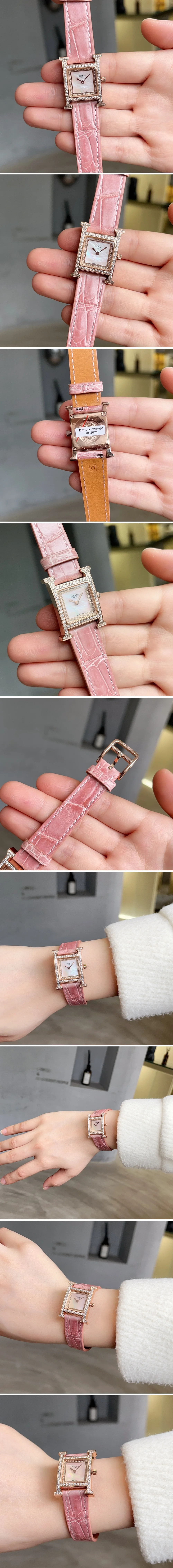 에르메스 여성 시계 에이치아워 로즈골드 다이야 핑크