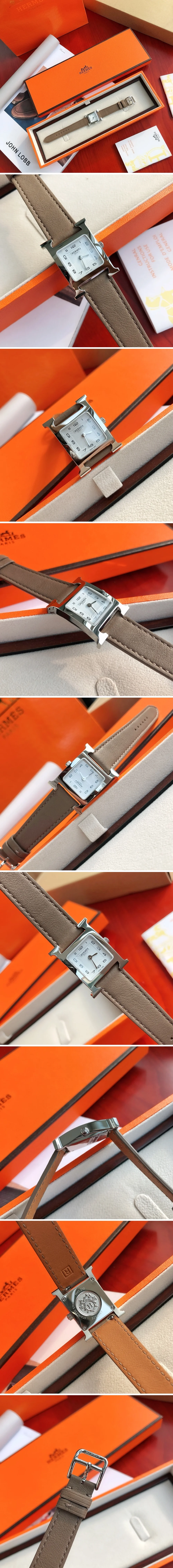 에르메스 여성 시계 에이치아워 은장 브라운