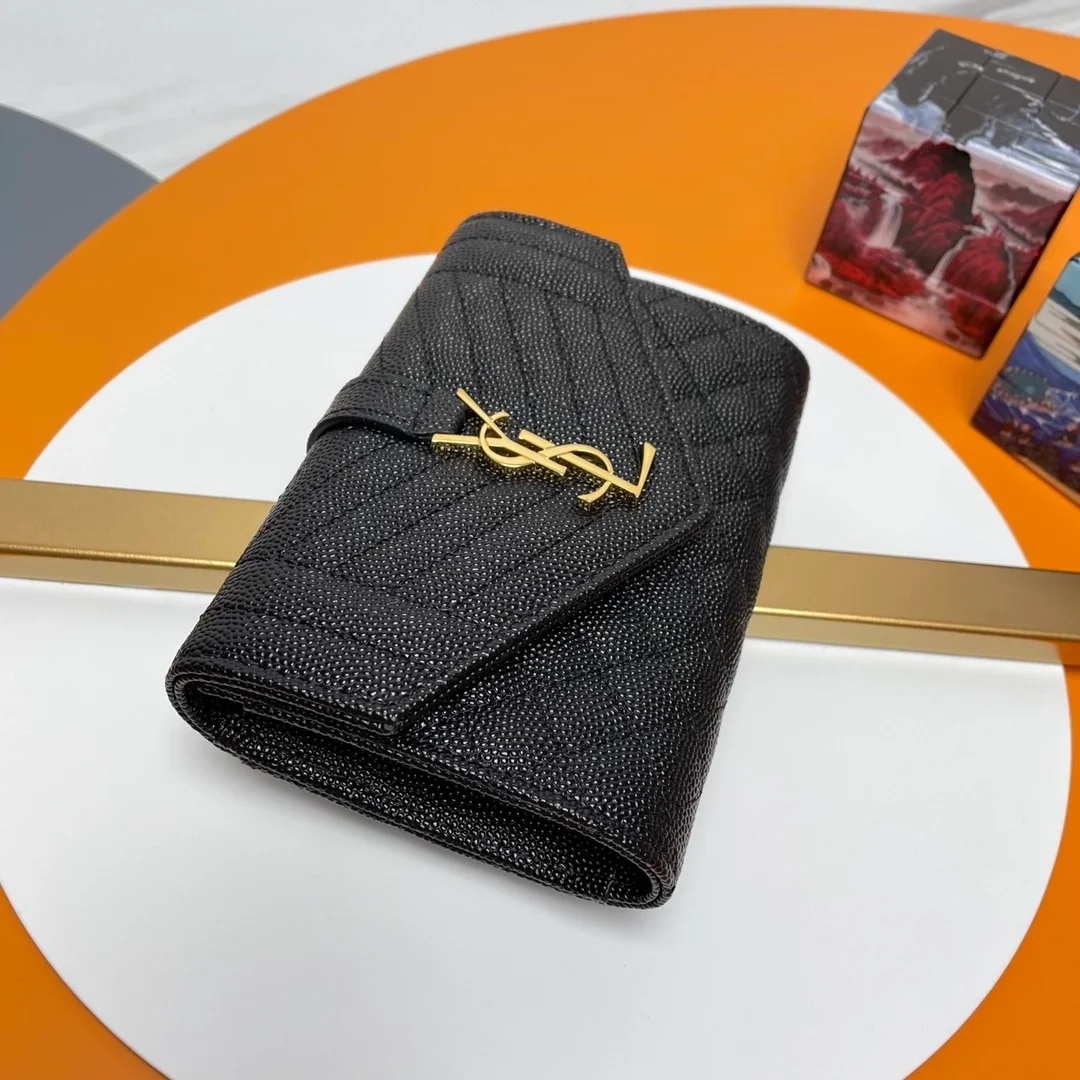 생로랑 엔벨로프 스몰 지갑 블랙 골드
