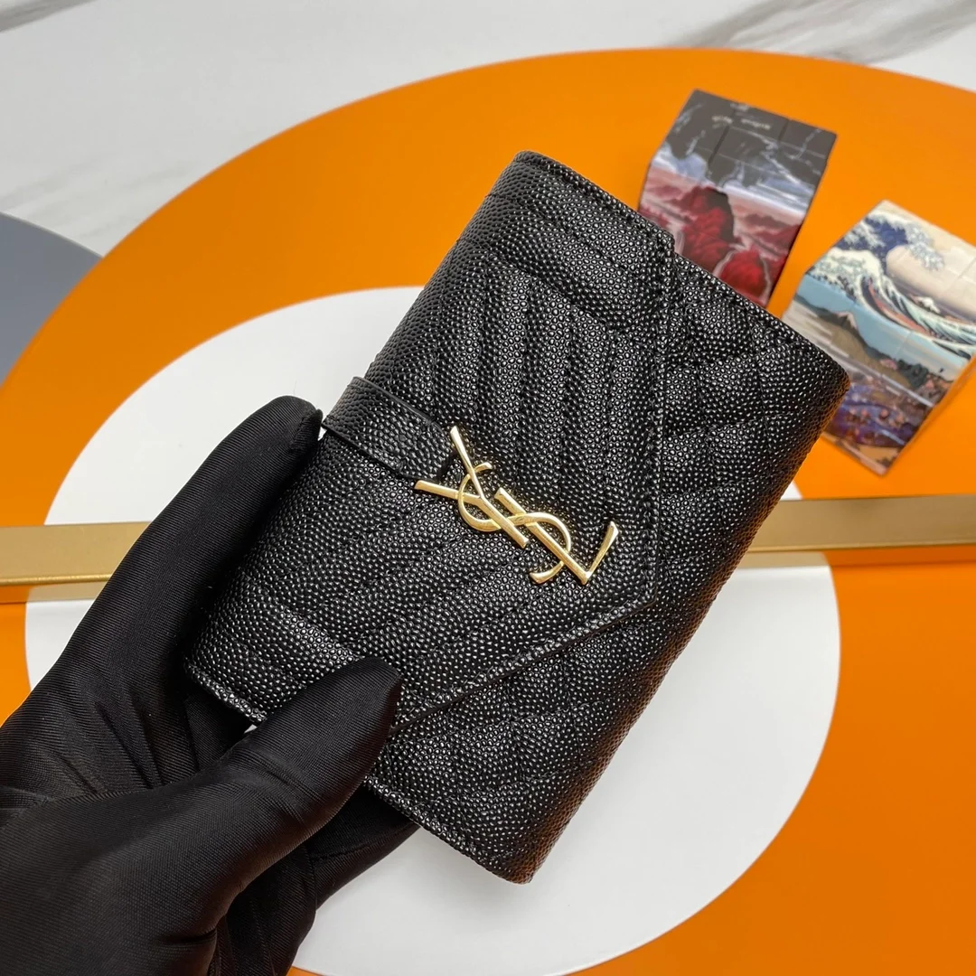 생로랑 엔벨로프 스몰 지갑 블랙 골드