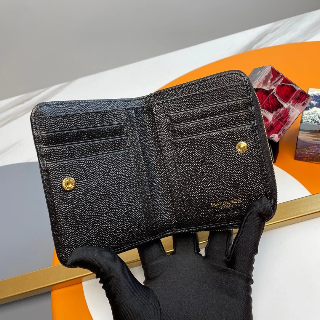 생로랑 컴팩트 지퍼 어라운드 월릿 골드