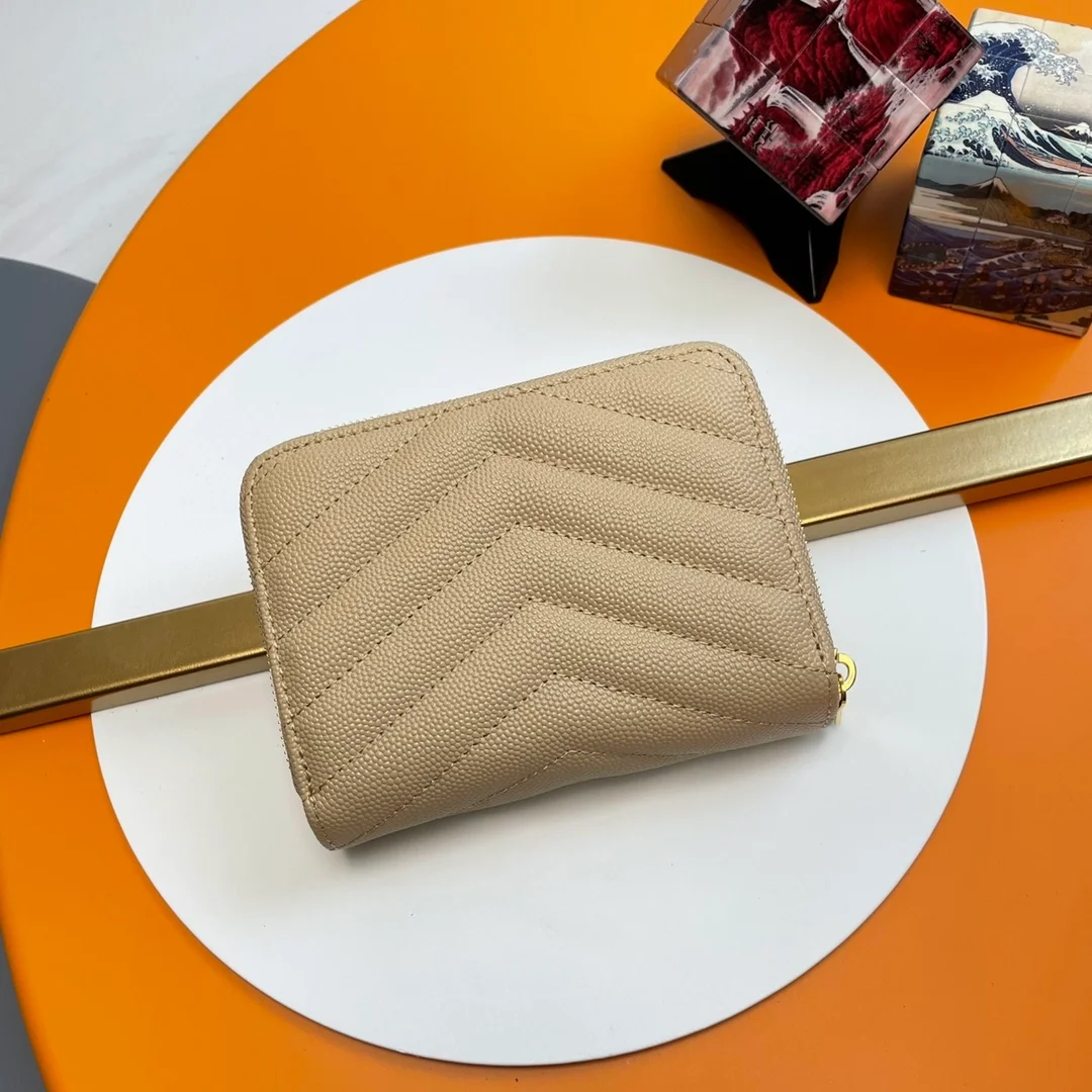 생로랑 컴팩트 지퍼 어라운드 월릿 베이지 골드