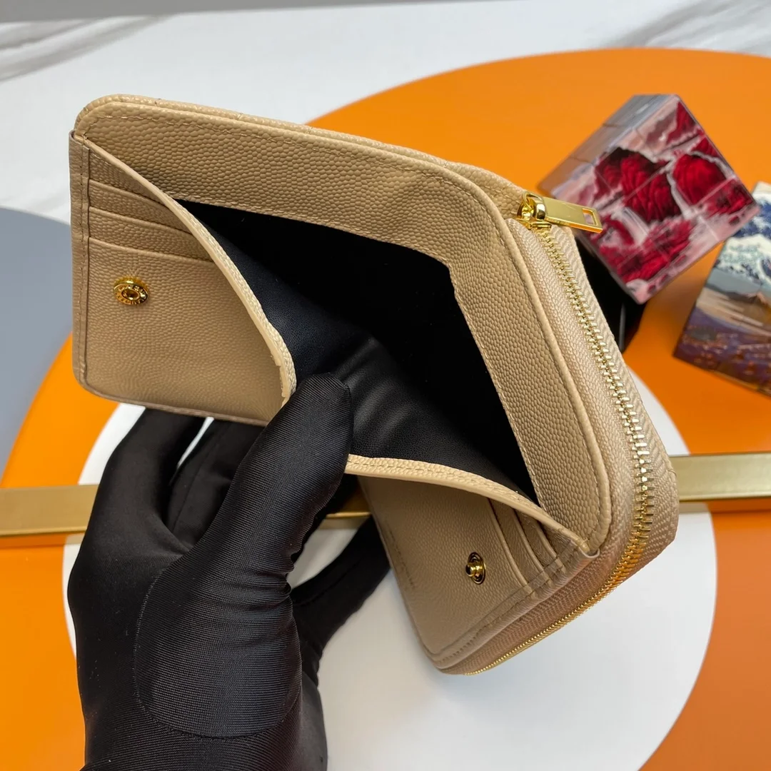 생로랑 컴팩트 지퍼 어라운드 월릿 베이지 골드