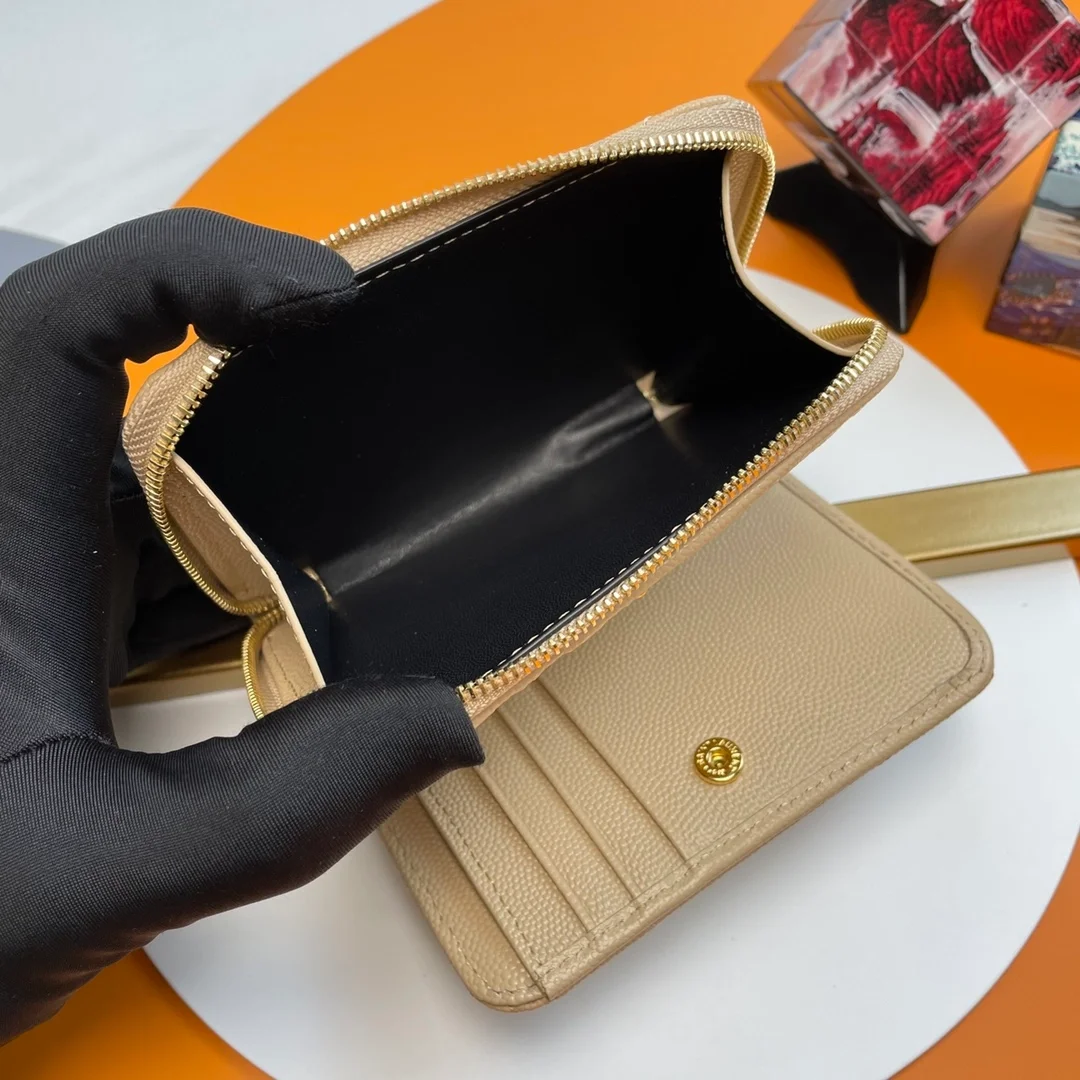 생로랑 컴팩트 지퍼 어라운드 월릿 베이지 골드