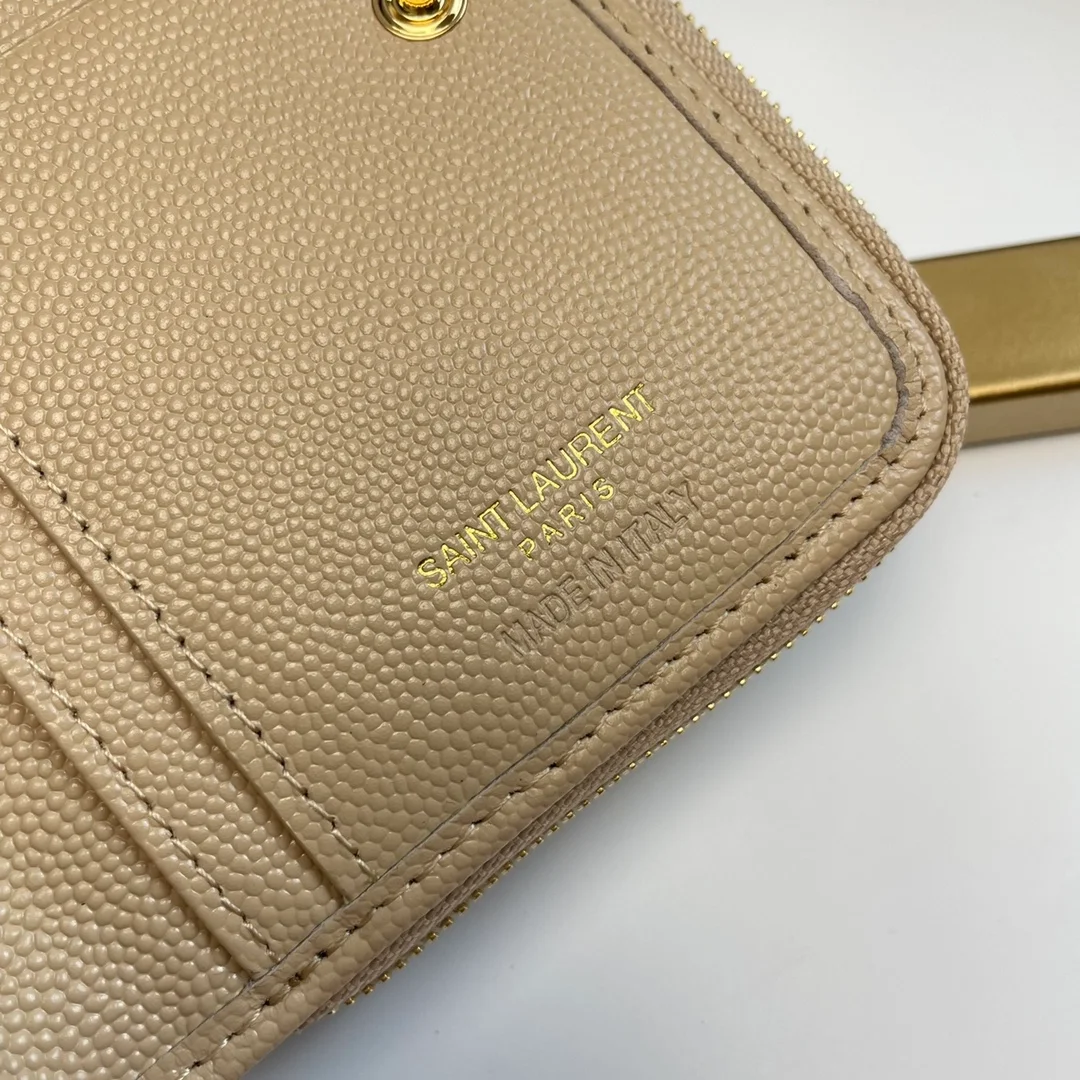 생로랑 컴팩트 지퍼 어라운드 월릿 베이지 골드