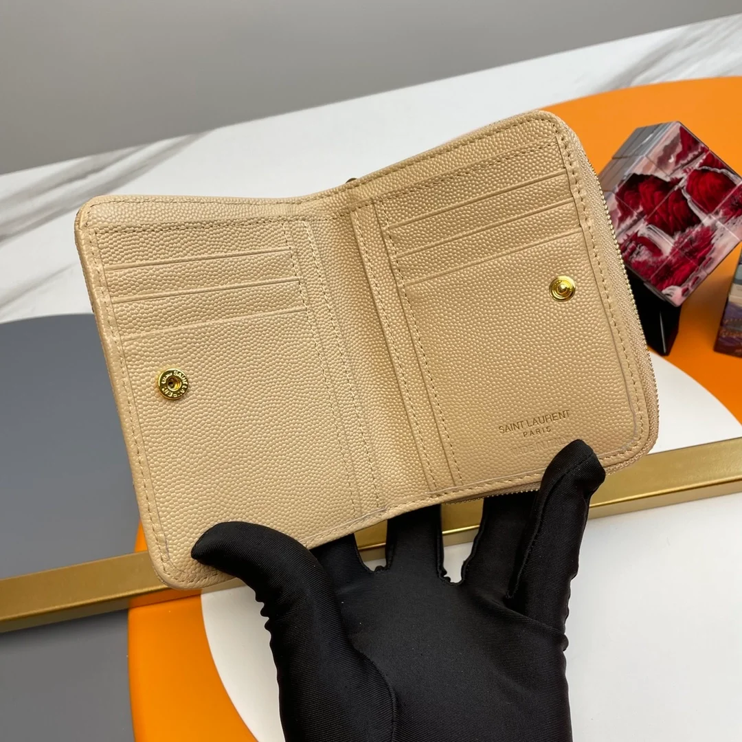 생로랑 컴팩트 지퍼 어라운드 월릿 베이지 골드