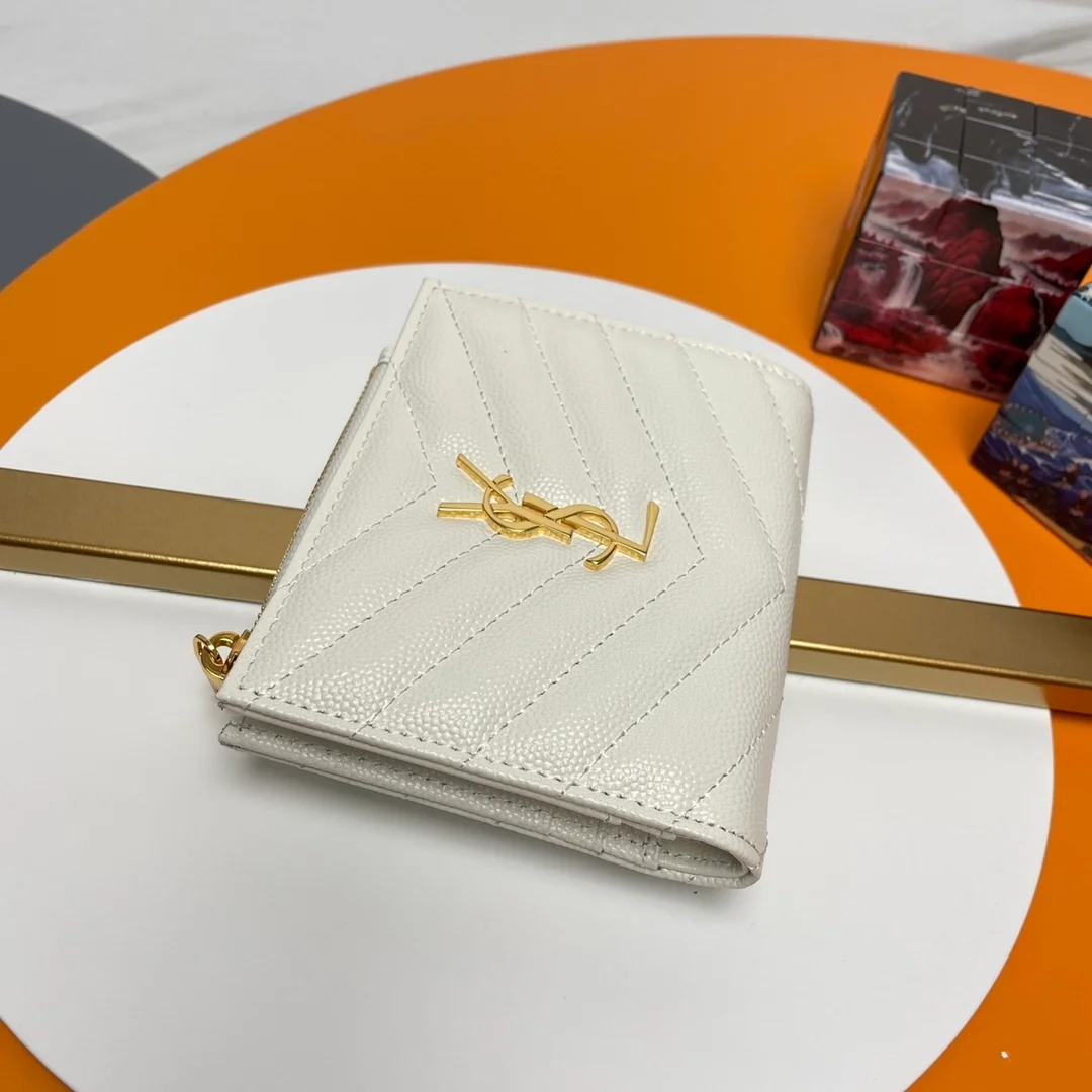 생로랑 모노그램 2단 지갑 화이트 골드