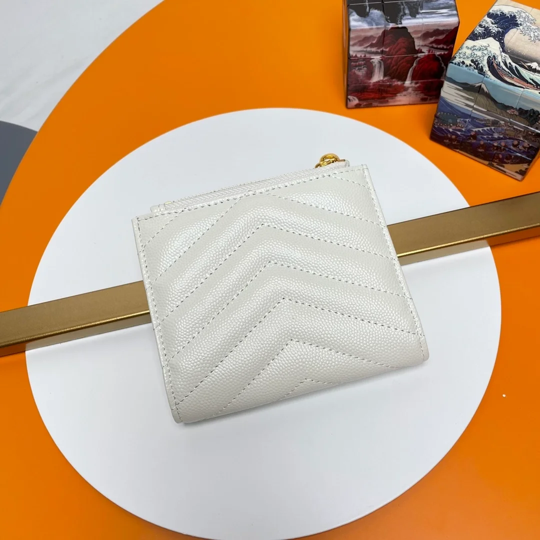 생로랑 모노그램 2단 지갑 화이트 골드