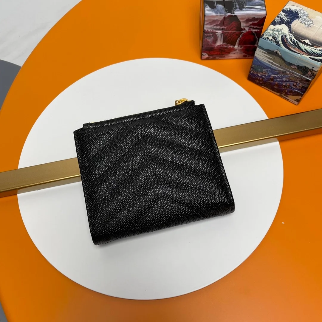 생로랑 모노그램 2단 지갑 블랙 골드