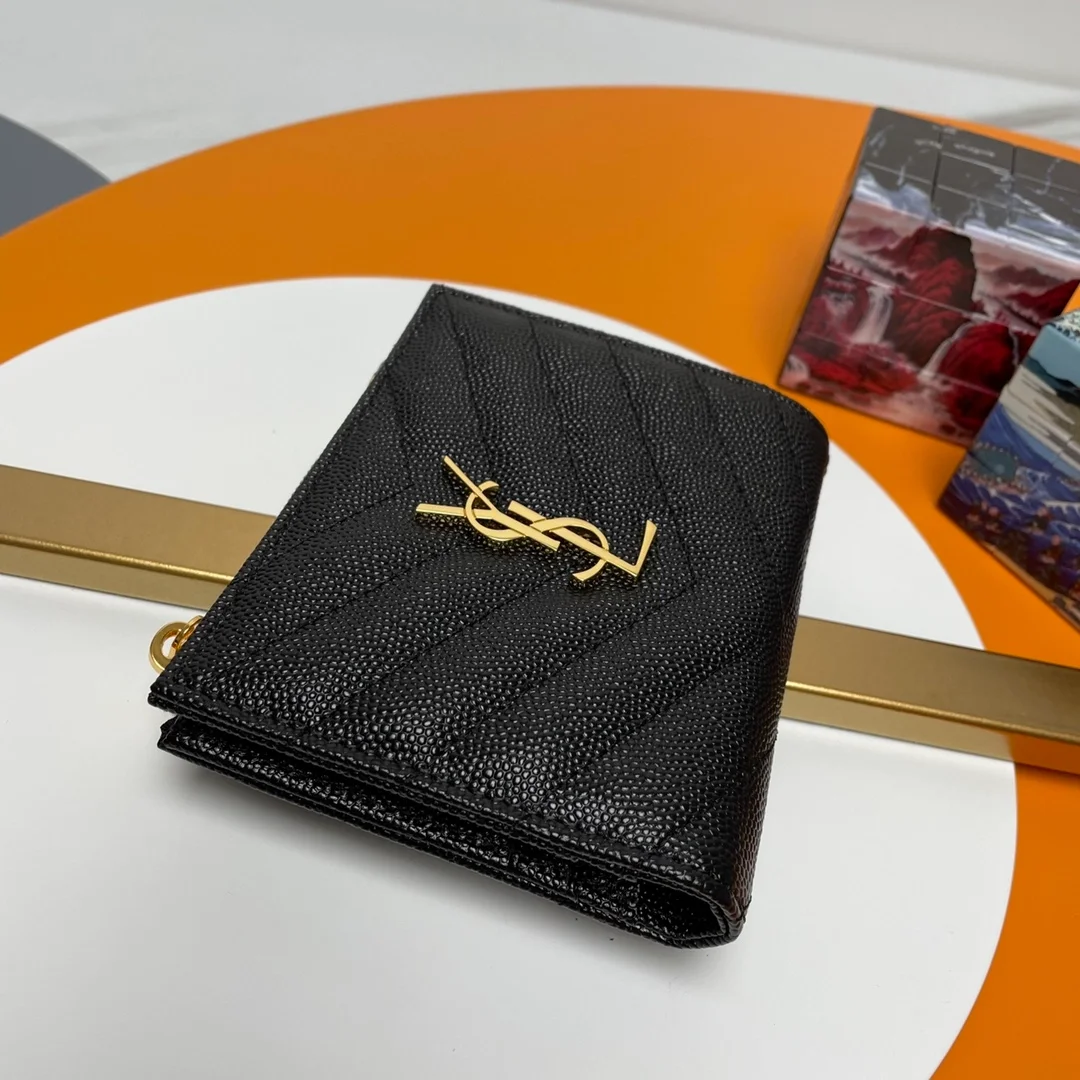 생로랑 모노그램 2단 지갑 블랙 골드