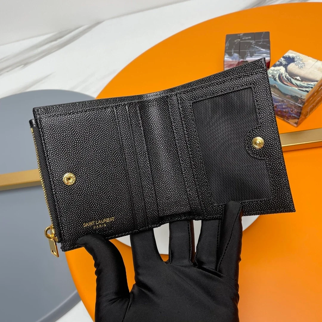 생로랑 모노그램 2단 지갑 블랙 골드