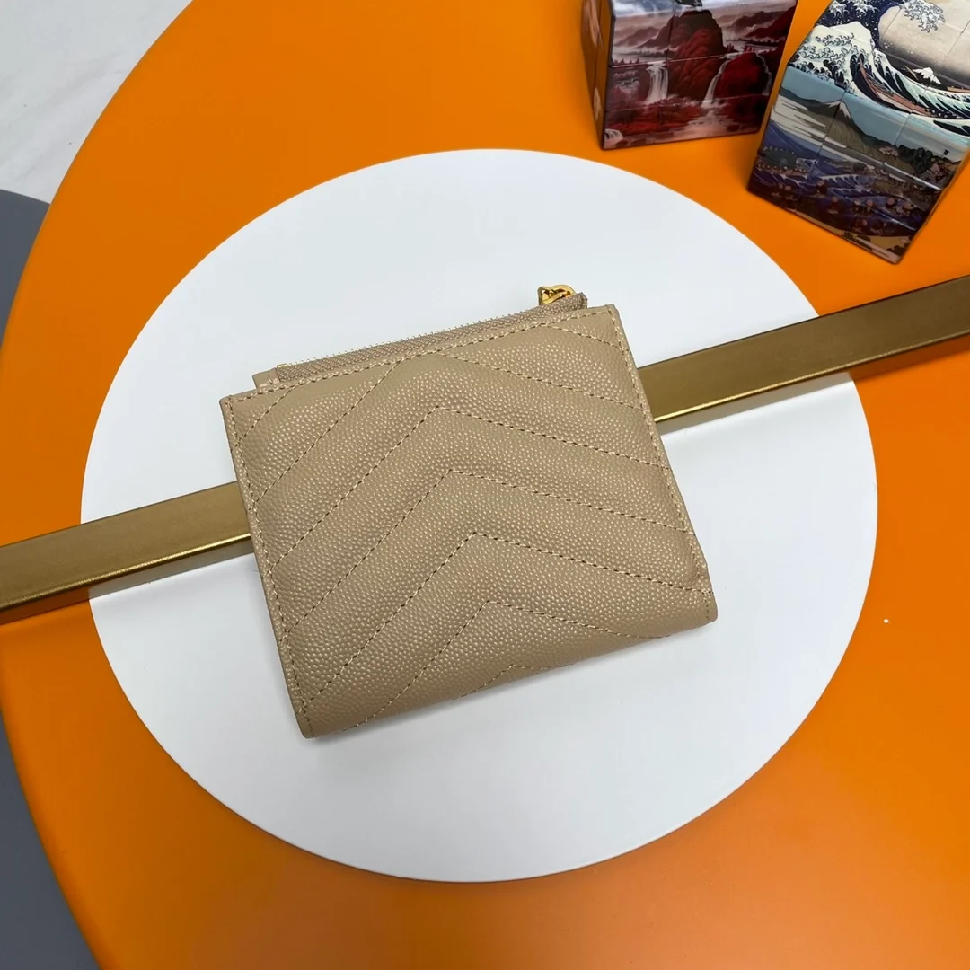 생로랑 모노그램 2단 지갑 베이지 골드