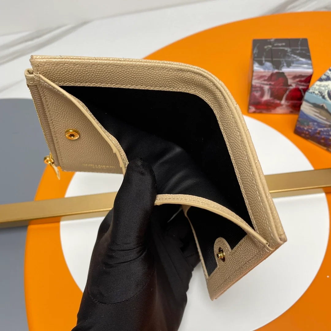 생로랑 모노그램 2단 지갑 베이지 골드