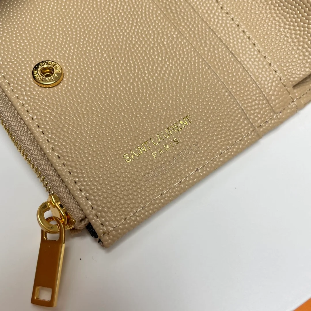 생로랑 모노그램 2단 지갑 베이지 골드