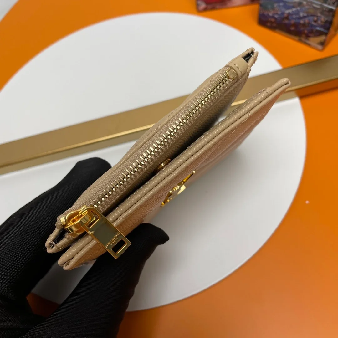 생로랑 모노그램 2단 지갑 베이지 골드