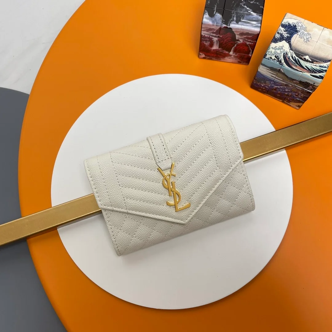 생로랑 엔벨로프 스몰 지갑 화이트 골드