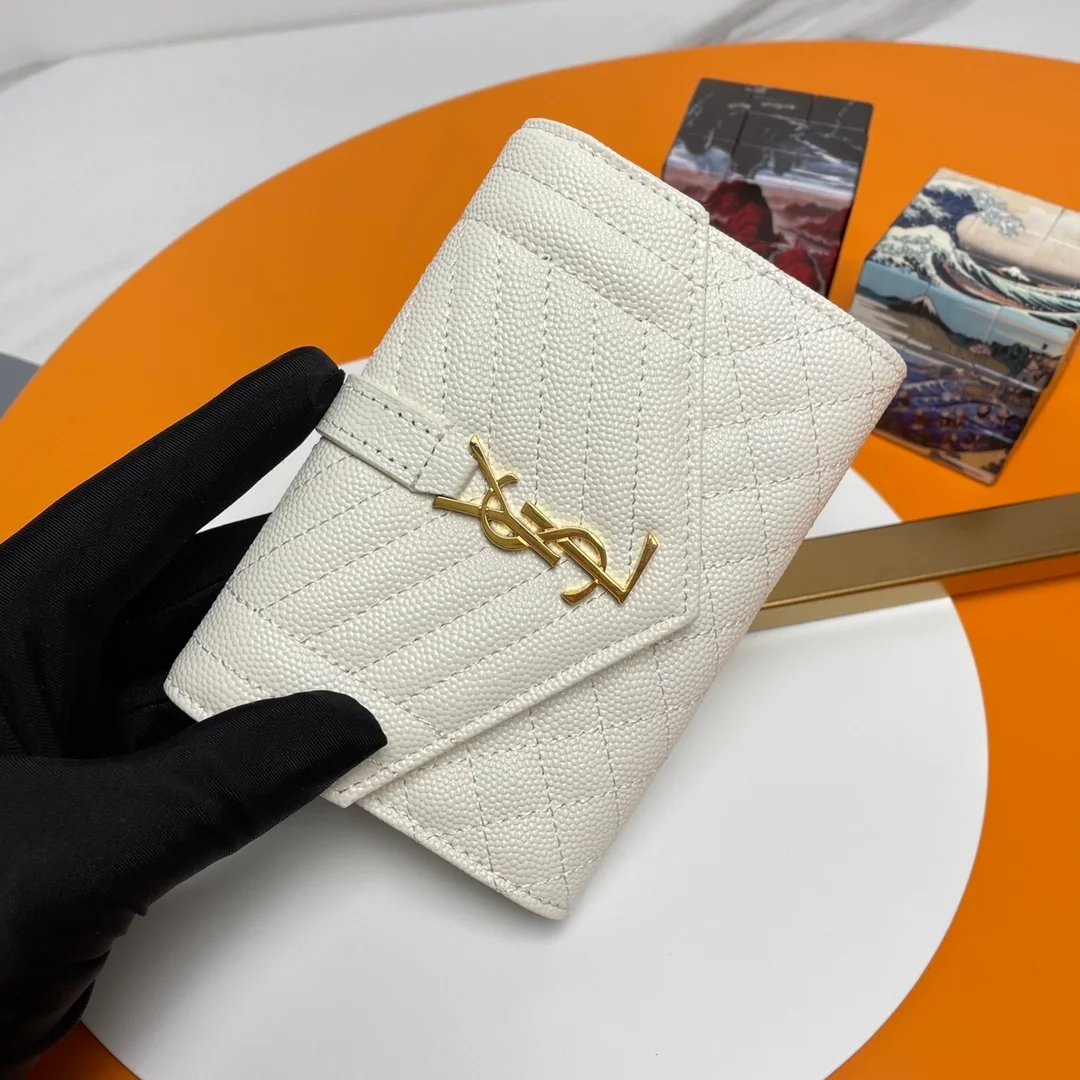 생로랑 엔벨로프 스몰 지갑 화이트 골드