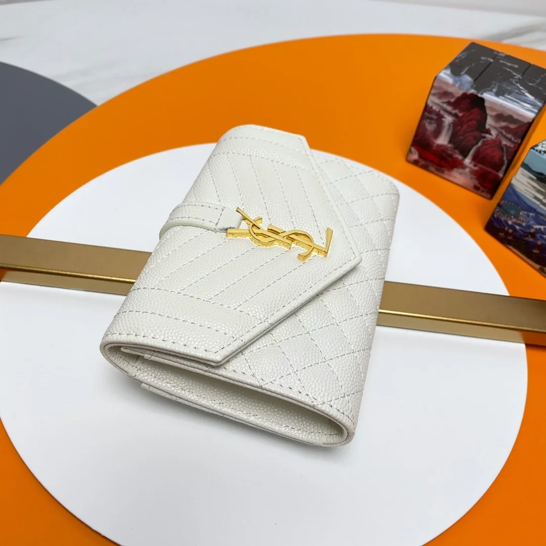 생로랑 엔벨로프 스몰 지갑 화이트 골드