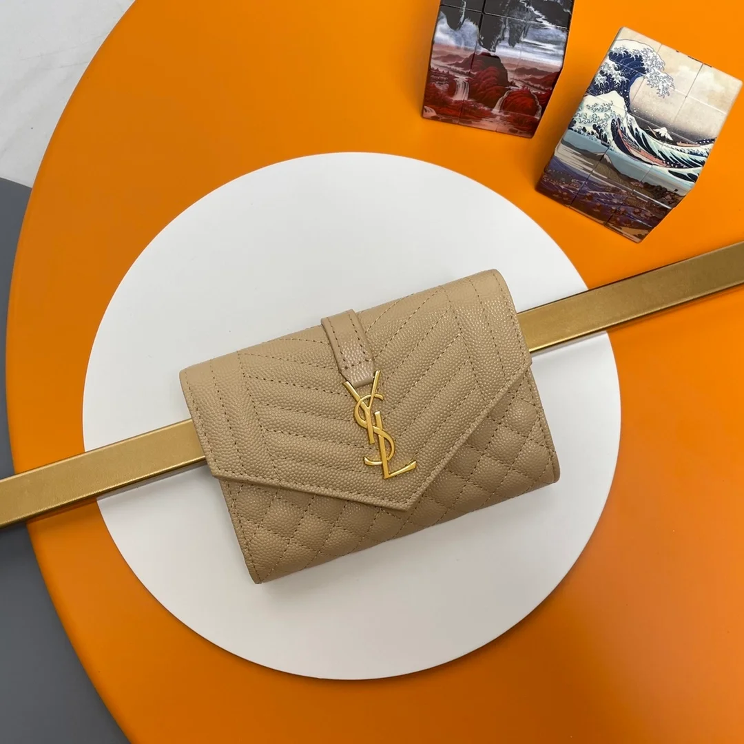 생로랑 엔벨로프 스몰 지갑 베이지 골드