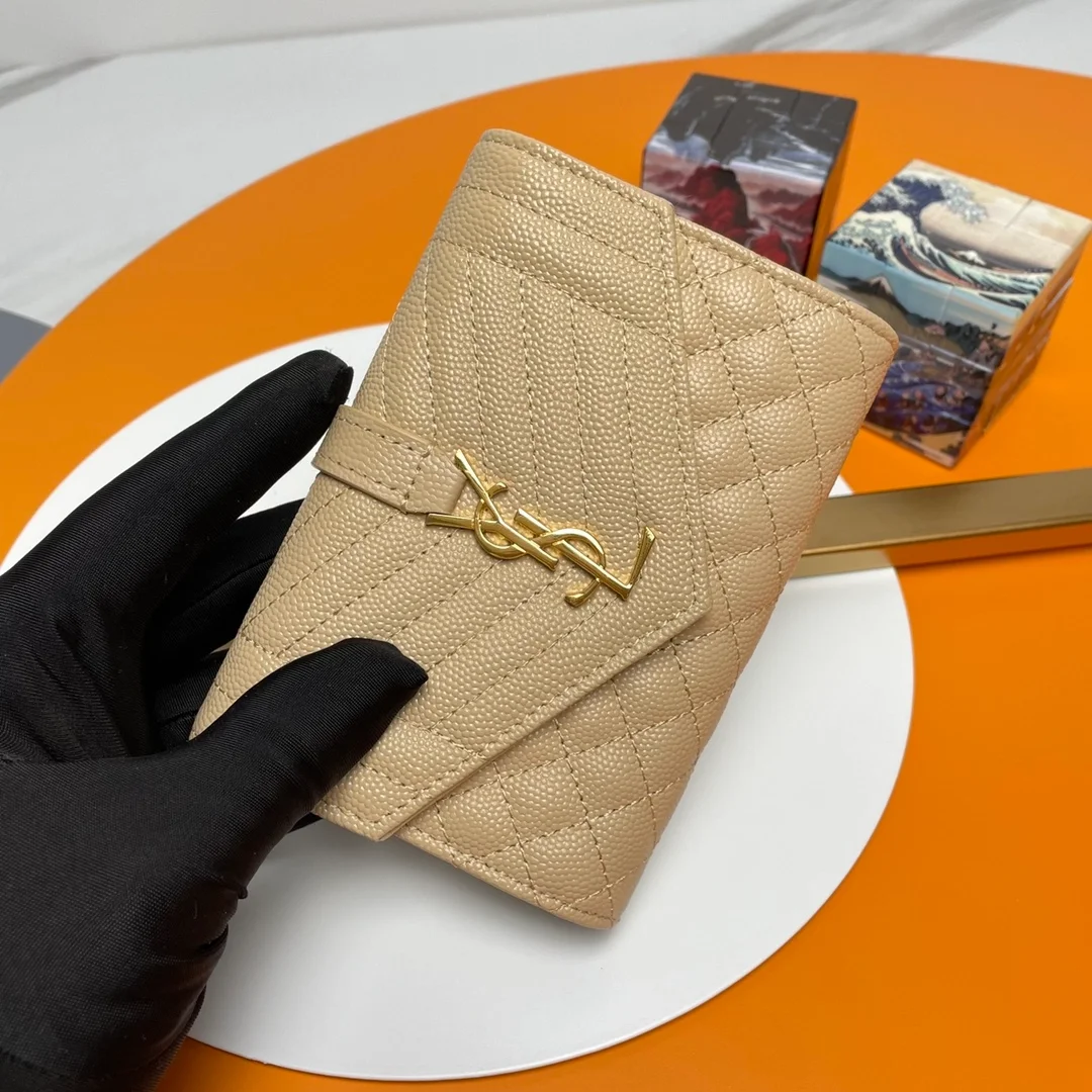 생로랑 엔벨로프 스몰 지갑 베이지 골드